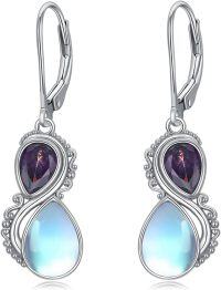 wholesale Sterling Silver Moonstone Valentine Vintage Dangle Teardrop Leverback Earrings w Birthstone Gifts for Her-Amethyst Purple