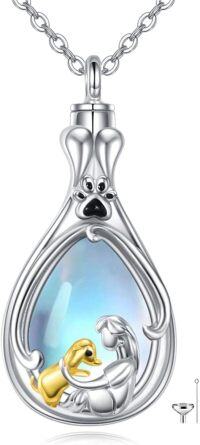 wholesale 925 Sterling Silver Teardrop Shape with Gold Plated Puppy and Angel Design Keepsake Pendant Necklace for Pet Ashes Memory Jewelry-Dog Necklace