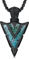 wholesale 925 Sterling Silver Black Plated Arrowhead Pendant with Turquoise and Malachite Inlay Necklaces for Men & Women-0-0
