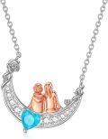 wholesale 925 Sterling Silver Moon & Couple Pendant Necklaces with Blue Heart Stone Gifts for Women/Mom/Grandma on Mothers' Day-0-0