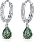 wholesale 925 Sterling Silver Teardrop Green Moss Agate Hoop Earrings Gemstone s for Her-0-0