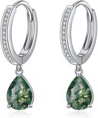 wholesale 925 Sterling Silver Teardrop Green Moss Agate Hoop Earrings Gemstone s for Her-Moss Agate2