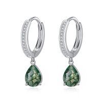 wholesale 925 Sterling Silver Teardrop Green Moss Agate Hoop Earrings Gemstone s for Her-Moss Agate2