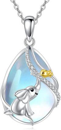 wholesale 925 Sterling Silver Elephant & Bird Pendant Necklace with Blue Stone for Women-Elephant Necklace