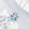 wholesale 925 Sterling Silver Metal Cubic Zirconia Blue Bat Heart Pendant Necklace for Women Girls Gifts-0-3