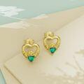 wholesale 14K Gold Heart-Shaped Emerald Stud Earrings with Claddagh Design and Leverbacks-0-3