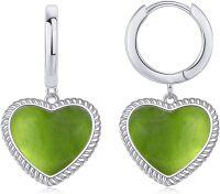 wholesale Sterling Silver Gemstone Heart Huggie Earrings for Women-Peridot-Aug.