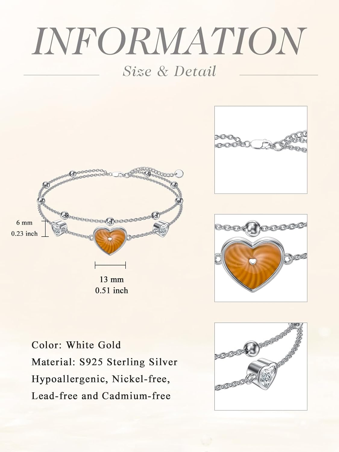 wholesale 925 Sterling Silver Heart-Shaped Orange Stone Double-Strand Ankle Anklet for Women's Footwear Accessories-0-6