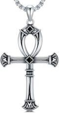 wholesale 925 Sterling Silver Ankh Cross Pendant Necklace  for Men & Women - Protection Amulet Religious Jewelry with 24+2mm Rolo Chain (Gift Included)-0-0
