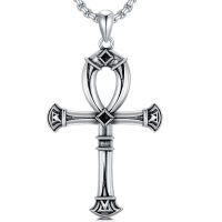 wholesale 925 Sterling Silver Ankh Cross Pendant Necklace  for Men & Women - Protection Amulet Religious Jewelry with 24+2mm Rolo Chain (Gift Included)-E-Ankh