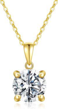 wholesale 14K Gold Moissanite Necklace 1CT Round Cut Solitaire Pendant 16-18 Chain-1 carat