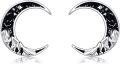 wholesale 925 Sterling Silver Crescent Moon Star Stud Earrings with Black Enamel and Rhinestones for Women & Men-0-0