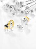 wholesale 925 Sterling Silver Gold and Black Basset Hound Dog Stud Earrings for Women - Pet Lover Gift-0-1