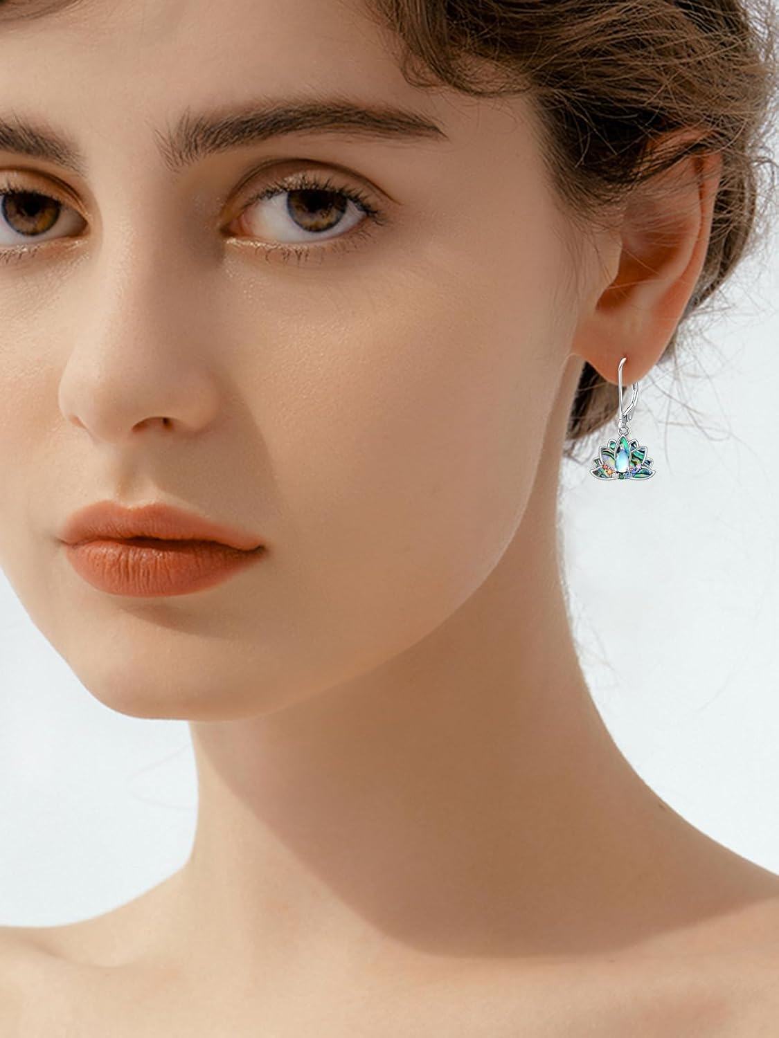  Sterling Silver Abalone Shell Moonstone Hummingbird Butterfly Lotus Dangle Earrings for Women -0-2