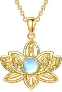 wholesale 14K Gold Moonstone Lotus Flower Pendant Necklaces - Soberity Spiritual Gifts for Women-Moonstone
