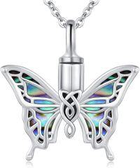 wholesale 925 Sterling Silver Butterfly Cremation Jewelry Urn Necklace with Abalone Shell Inlay for Ashes Keepsake Pendant Memorial Lockets for Women-Butterfly-Abalone