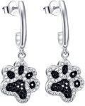wholesale 925 Sterling Silver Black Paw Print Cubic Zirconia Huggie Hoop Earrings for Women-0-0