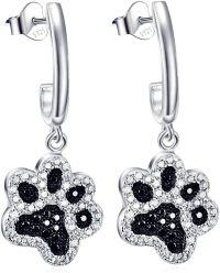 wholesale 925 Sterling Silver Black Paw Print Cubic Zirconia Huggie Hoop Earrings for Women-Paw (Black&White)