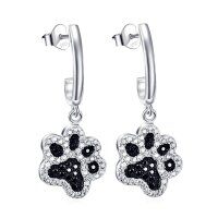 wholesale 925 Sterling Silver Paw Print Drop Earrings-Paw (Black&White)