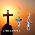 wholesale 925 Sterling Silver Mosaic Cross Dangle Drop Leverback Earrings Religion Jewelry for Women Men Gifts-0-5