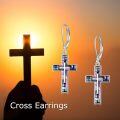 wholesale 925 Sterling Silver Mother Of Pearl Cross Leverback Earrings-0-5