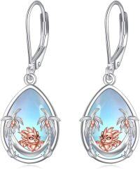 wholesale 925 Sterling Silver Teardrop Moonstone Sloth Dragon Turtle Dog Drop Earrings-Dragon Earrings