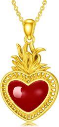 wholesale 925 Sterling Silver Red Enamel Heart with Flames Pendant Necklace Christian s for Women-0-0