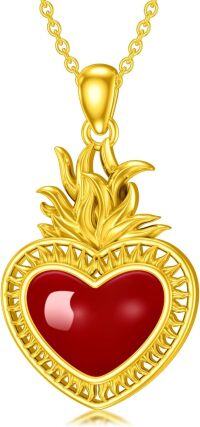 wholesale 925 Sterling Silver Red Enamel Heart with Flames Pendant Necklace Christian s for Women-Red