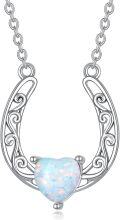 wholesale 925 Sterling Silver Heart Opal Lucky Horse Shoe Charm Necklace for Women Girls-0-0