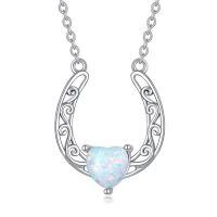wholesale 925 Sterling Silver Horseshoe Heart Pendant Necklace-Horseshoe