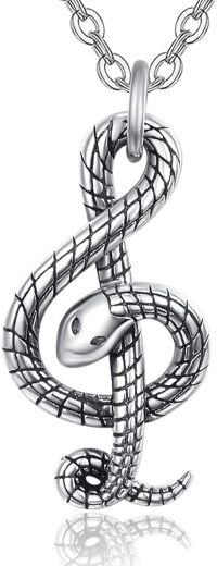wholesale 925 Sterling Silver Treble Clef Snake Pendant Necklace - Vintage Music s for Women & Men-Silver