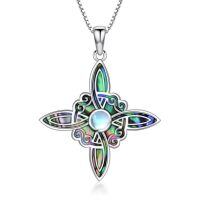 wholesale 925 Sterling Silver Celtic Cross Pendant With Moonstone And Abalone Inlay Necklace-02-Witch Knot