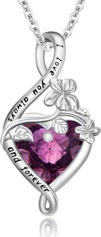 wholesale 925 Sterling Silver Birthstone Birth Flower Necklace Pendant Jewelry-February-Violet
