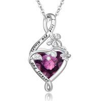 wholesale 925 Sterling Silver Heart Pendant Necklace Wholesale With Purple Gemstone-February-Violet