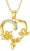 wholesale 14K Gold Lotus Heart Shape Diamond Pendant Necklace for Women 18 Inches-0-0
