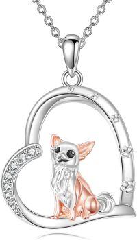 wholesale 925 Sterling Silver Chihuahua Dog Heart-Shaped Pendant Necklace for Women-Chihuahua