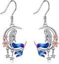 wholesale 925 Sterling Silver Ocean Themed Mermaid Earrings with Crescent Moon Star and Flower Dangle for Women Birthday Gifts-0-0