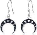 wholesale 925 Sterling Silver Black Enamel Crescent Moon Phase Drop Earrings-0-0