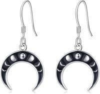 wholesale 925 Sterling Silver Black Enamel Crescent Moon Phase Drop Earrings-C-Moon Phase