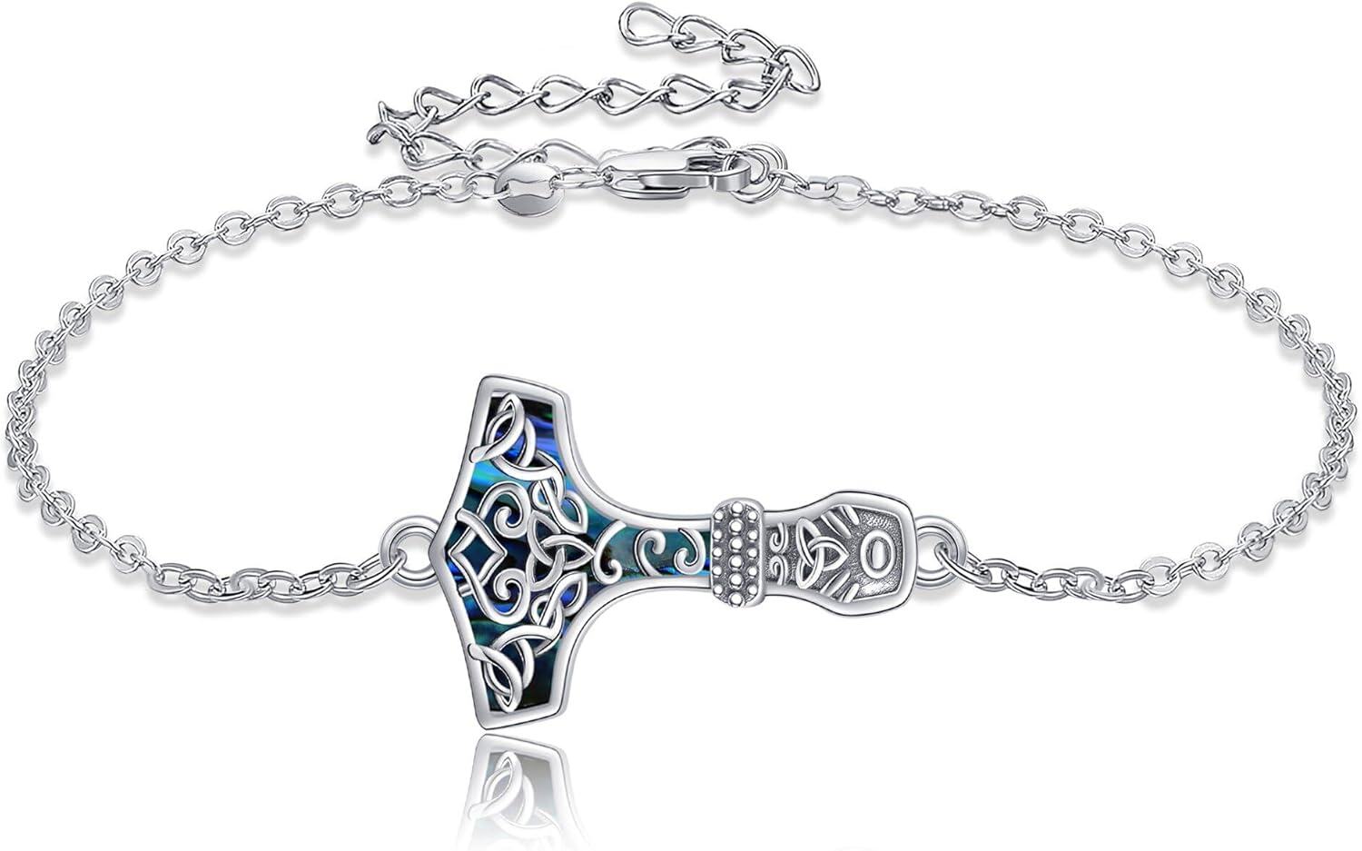  Sterling Silver Viking Compass Thor Hammer Tetragrammaton Satanic Vegvisir Runes Bracelet -2-thor hammer bracelet