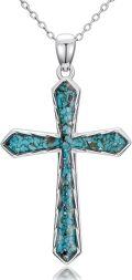wholesale 925 Sterling Silver and Turquoise Stone Cross Pendant Necklace for Women Christian s-0-0