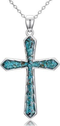 wholesale 925 Sterling Silver and Turquoise Stone Cross Pendant Necklace for Women Christian s-Cross