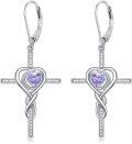 wholesale TOUPOP Cross Earrings For Women Infinity Alexandrite Cross Earrings Sterling Silver Religious Jewelry June Birthstone Earring With Heart Crystal Birthday Gifts For Women -0-0
