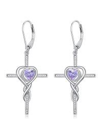 TOUPOP Sterling Silver Alexandrite Crystal Infinity Cross Earrings-undefined