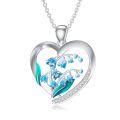 wholesale 925 Sterling Silver Heart Pendant With Blue Bell Flowers-0-0
