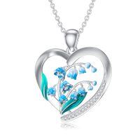 wholesale 925 Sterling Silver Heart Pendant With Blue Bell Flowers-5-May-Lily of the Valley
