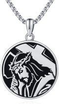 wholesale 925 Sterling Silver Jesus Christ Round Pendant Necklaces for Women and Men Religious  Ideas-0-0