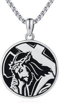 wholesale 925 Sterling Silver Jesus Christ Round Pendant Necklaces for Women and Men Religious  Ideas-Jesus Round Medal