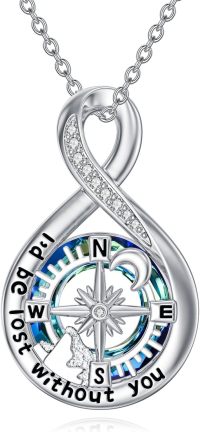 wholesale 925 Sterling Silver Infinity Compass Pendant Necklace with Blue Crystal and Cubic Zirconia Gifts for Women Girls-Mountains - Compass