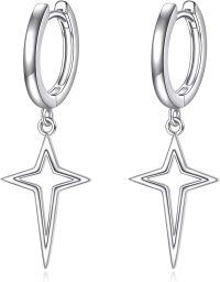 wholesale 925 Sterling Silver Star Shape Dangle Drop Hoop Earrings  for Women-Star Cross